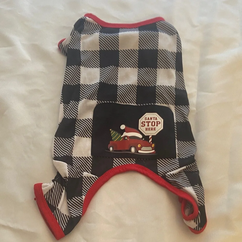 Plaid Dog Sweater with Santa Patch